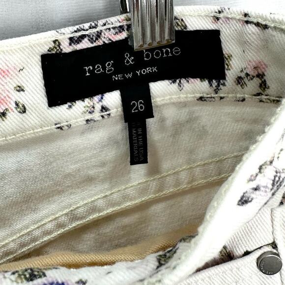 Rag & Bone Micro White Floral High Waist Wide Leg Crop Jeans Size 26 - Picture 7 of 9